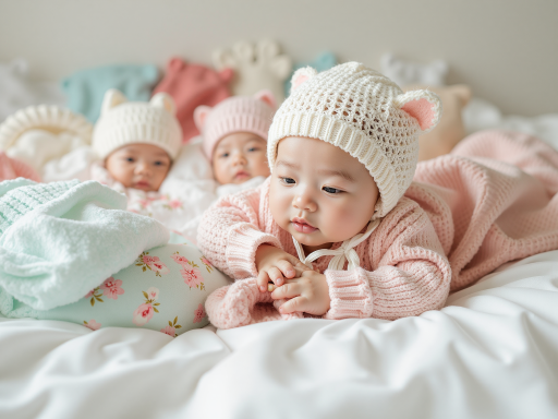 婴童品牌合作案例，展示婴幼儿针织服装，体现安全品质